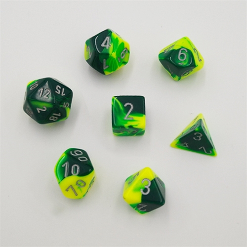 Gemini Green Yellow Silver - Polyhedral Rollespils Terning Sæt - Chessex